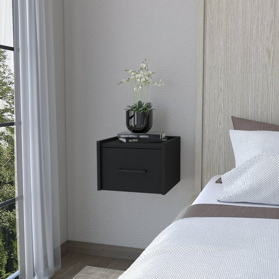 Wooden Nightstands Elfrida Wall-Mounted Nightstand, Sleek Single-Drawer Design with Spacious Top Shelf,Bedside Nightstands