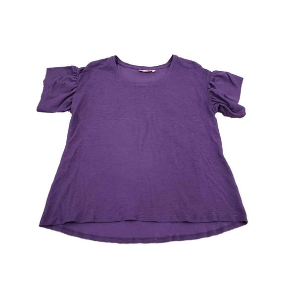 Plus Size Womens Plum Purple Ribbed Ruffled Short Sleeve Dressy Sweater Shirt 3X