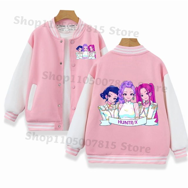 Pink Cotton Kids Baseball Jacket K Pop Demon Hunters Style Spring Autumn Winter