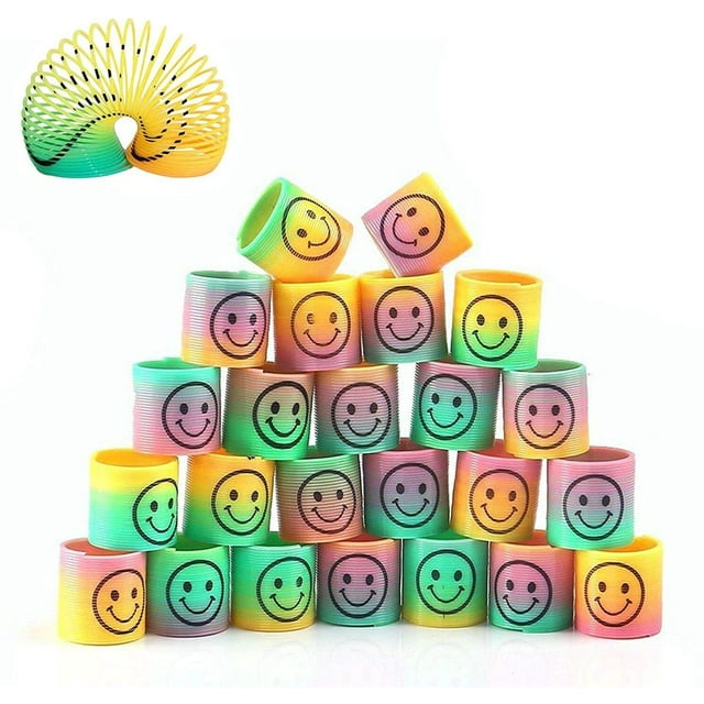 Juego de 24 piezas de mini juguetes de resorte de plástico arcoíris NQ coloridos