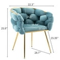 thumbnail image 2 of Velvet Dining Chair, Modern Accent Chair with Woven Back and Golden Metal Legs, Upholstered Armchair Side Chair for Dining Room Kitchen Living Room Vanity Room, Blue, 2 of 8