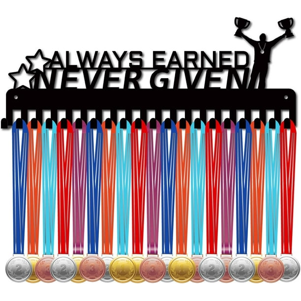 Soporte para medallas, colgador de medallas, estante de exhibición de metal negro, organizador de pared para medallas, marco para medallas con 20 ganchos.