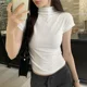 thumbnail image 3 of Camiseta de mujer de corte ajustado con cuello alto/polo de media manga, tacto de alta gama, versátil, elegante, para verano, 3 of 4