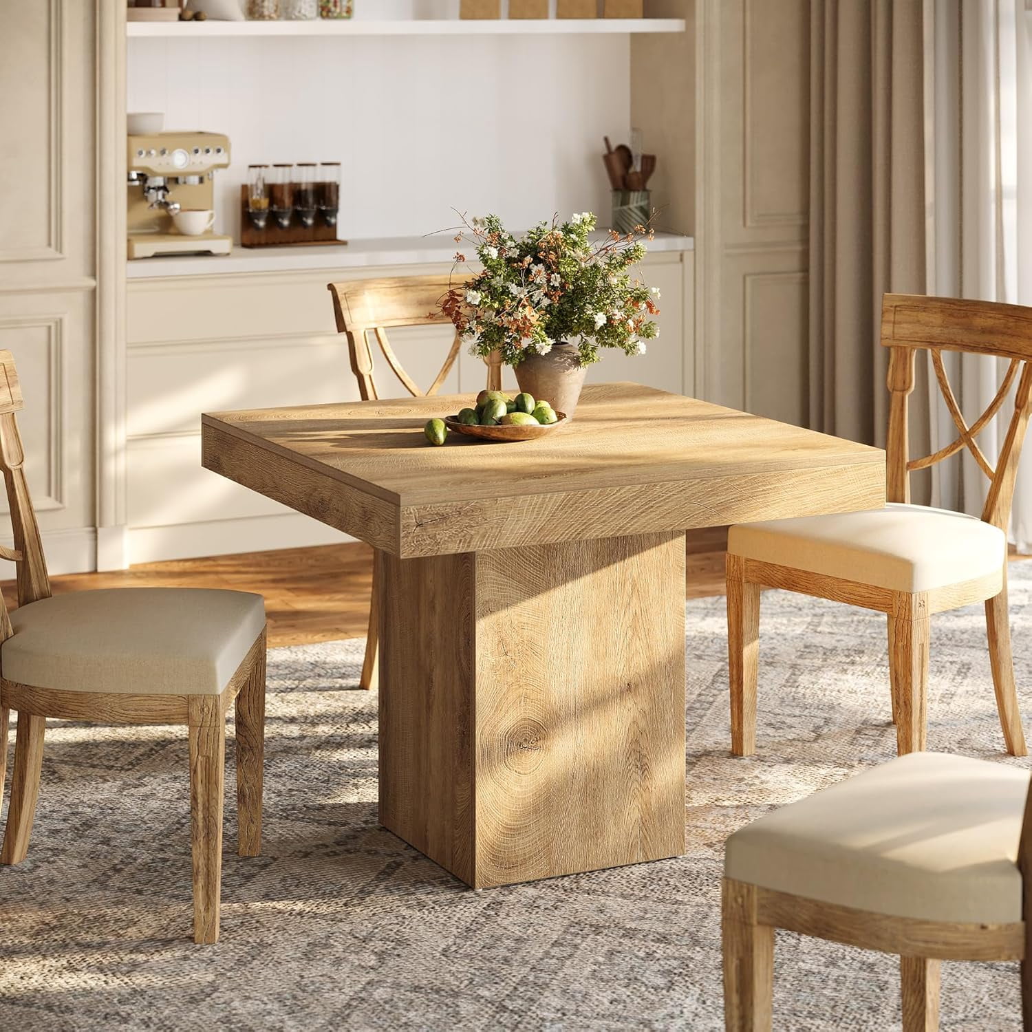 Tribesigns 39" Square Dining Table for 4, Farmhouse Small Kitchen Table for Dining Room, Natural