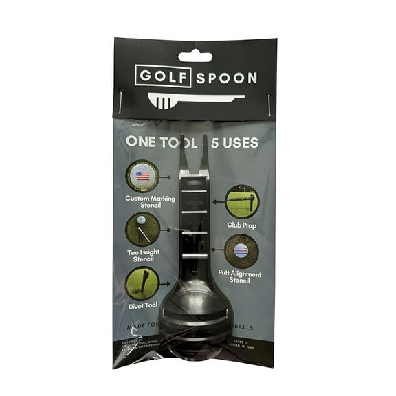 Golf SPOON 5-in-1 Tool (Divot Tool/Stencil/Alignment/Club Rest/Tee Marker, USA) NEW
