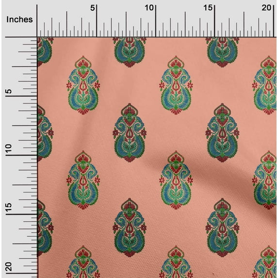 oneOone Viscose Jersey Peach Fabric Floral & Paisley Block Sewing Fabric By The Yard Printed Diy Clothing Sewing Supplies 60 Inch Wide