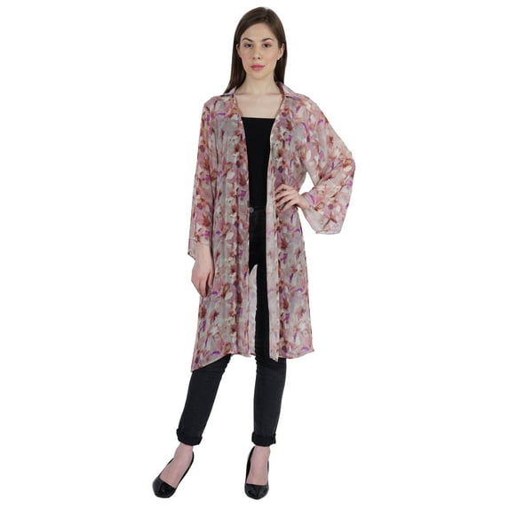 Moomaya Womens Printed Front Open Shrug Full Sleeve Summer Sheer Cardigan