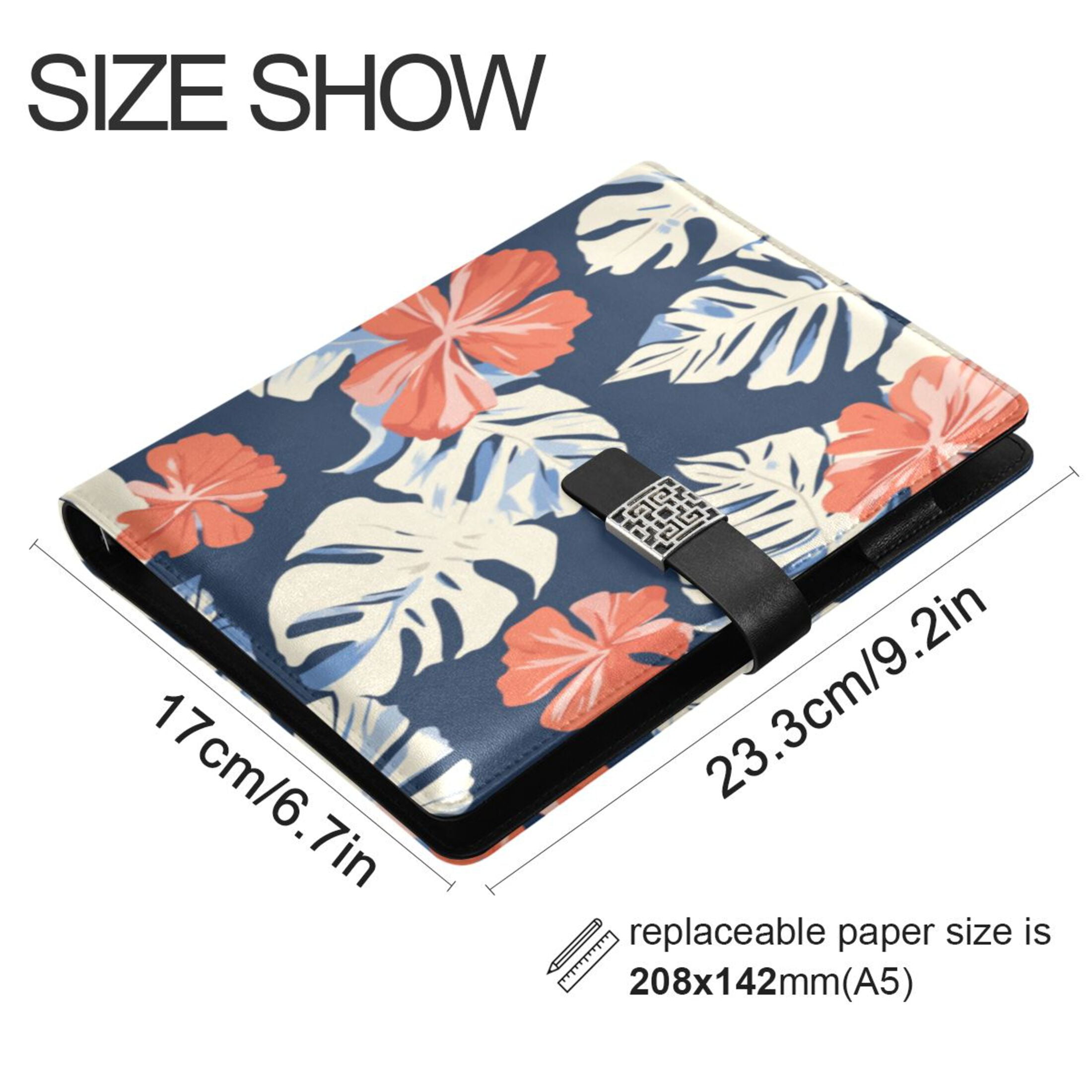 Leather Planner Leather Notebook Notebook Journal Binder Design Pen Pocket Design Convenient for Storage Hawaiian Fower Cartoon