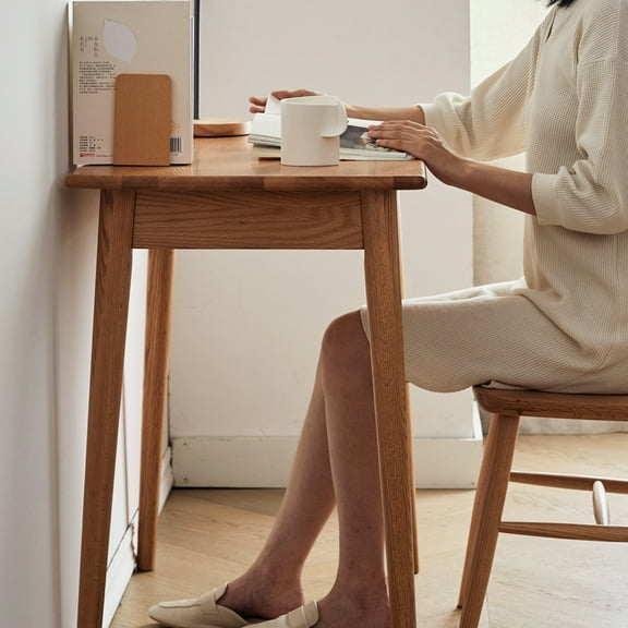 100% Solid Wood Dressing Table - Natural Oak For Personal Care Routine Desk Efficiency With Functional Details