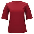 thumbnail image 4 of MIXUE Boho Tops For Women Summer Solid Color Round Neck Short Sleeve Slim Fit Casual Basic T Shirts Holiday Wear,Red,S, 4 of 4