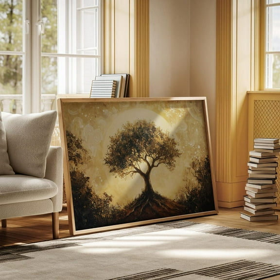 Golden Tree Of Life Wall Art - Stunning Nature-Inspired Hangable Artwork With Radiant Glow For Home And Office Décor Wall Art, Modern Wall Decor, 8x12 UNFRAMED