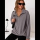 thumbnail image 5 of Sudadera Ligera y Suave de Larga con Solapa y Media Cremallera para Mujer, Estilo Informal, Holgada y con Cuello de . Gris S, 5 of 8