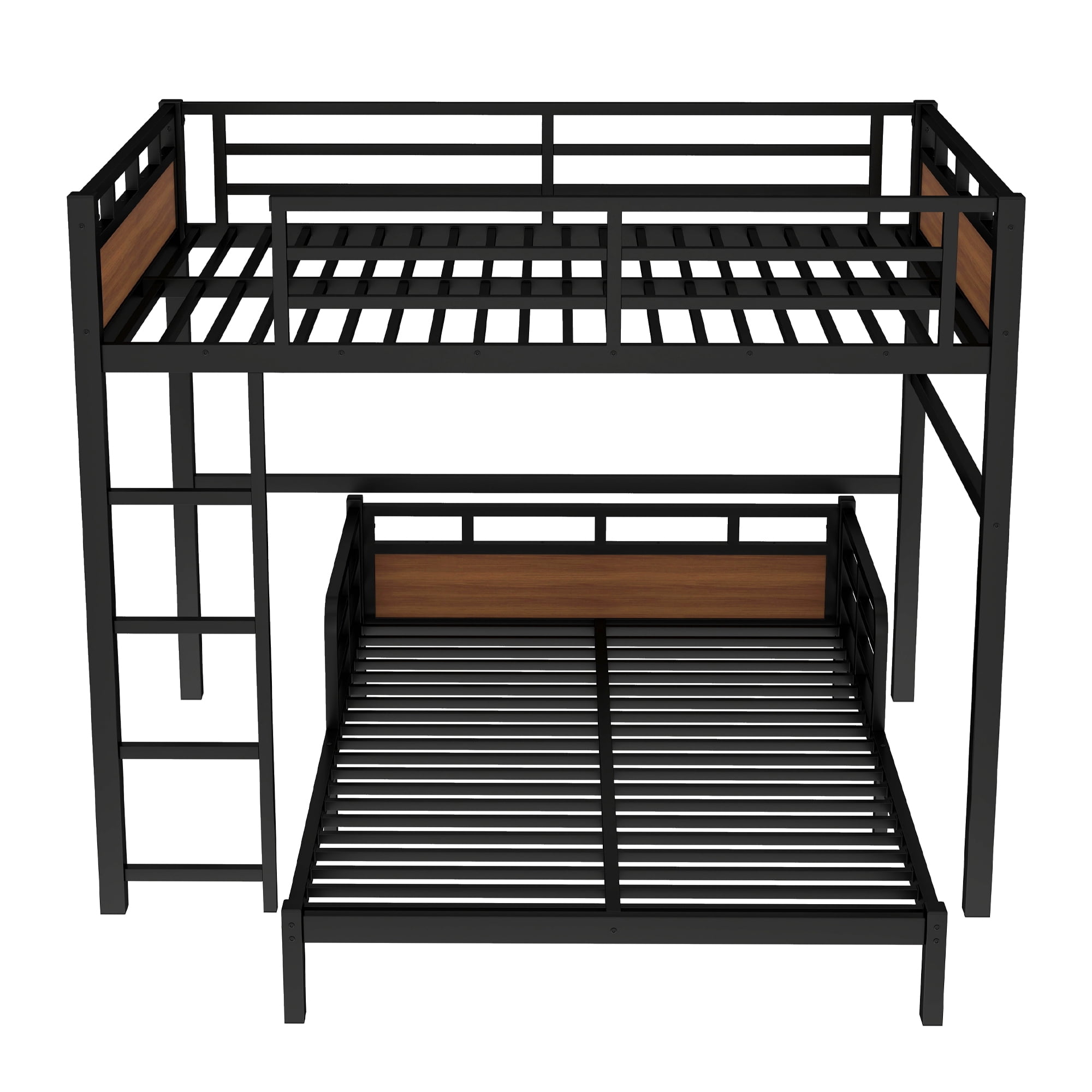 Leumius Full XL over Full XL Metal Bunk Bed,Metal Loft Bed,Separable Bunk Beds with Ladder & Safety Guardrail,Walnut