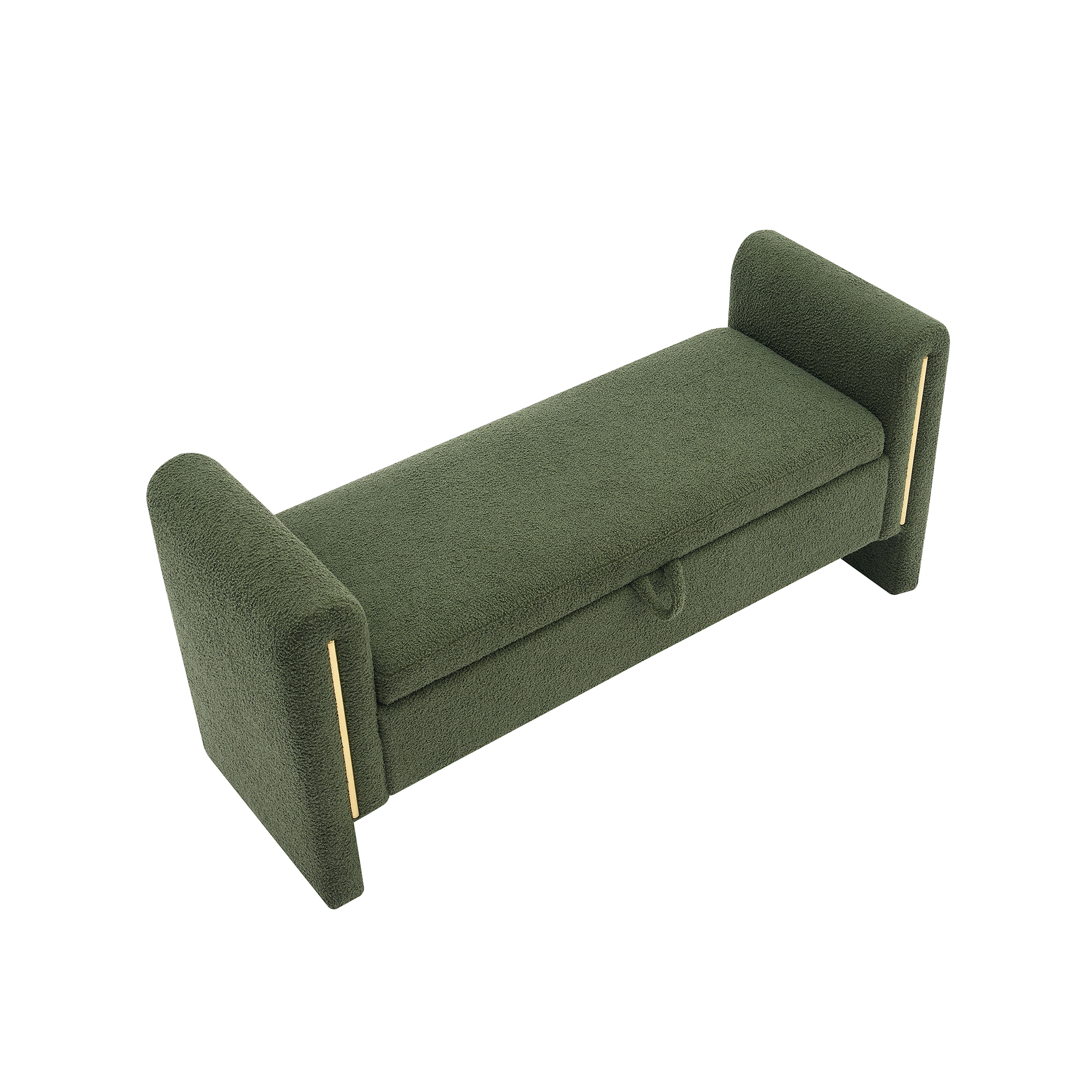 Miniyam Modern Teddy Fabric Upholstered Bed End Bench with Arms and Storage, for Living Room,Bedroom, Olive Green