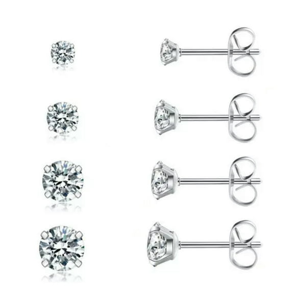 K-KED 4 Pairs Tiny Stud Earrings Cubic Zirconia Stainless Steel Sleeper Stud 2 3 4 5mm-butterfly back