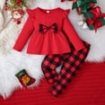 thumbnail image 2 of Rhuody Girls Outfits Long Sleeve Bow Top And Plaid Pants Autumn Two Piece Coordinated Ensemble Red 9-12 Months, 2 of 9