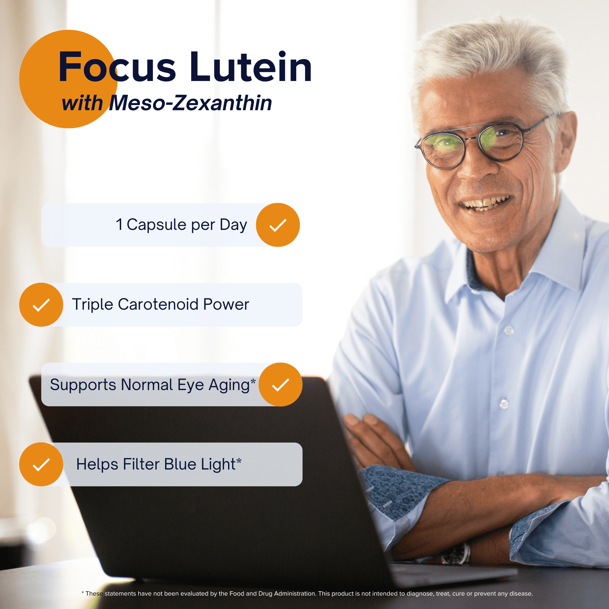 Focus Vitamins Daily Eye Formula with Lutein and Meso-Zeaxanthin, 60 Capsules