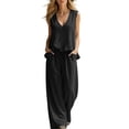 thumbnail image 5 of Cagogo Women's 2 Piece Outfits Sleeveless Tank Top Wide Leg Pants Set Casual Boho Beach Summer Loose V Neck Tops Flowy Pants Lounge Travel Matching Tracksuits, Black 2XL, 5 of 9