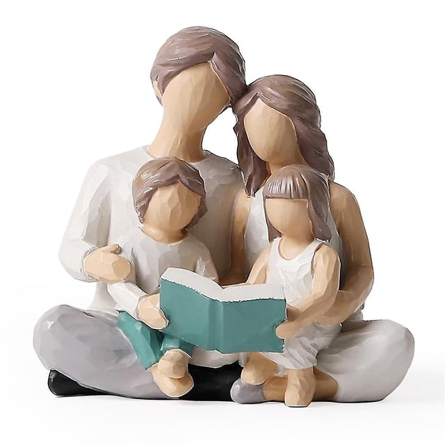 Figuras de libros de lectura para una familia de 4 personas, figuras pintadas a mano, regalos para padres o hija e hijo, decoración del hogar