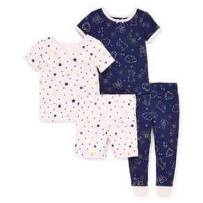 Little Me - Stars 4 Pieces Cotton Pajamas, Pink Multi