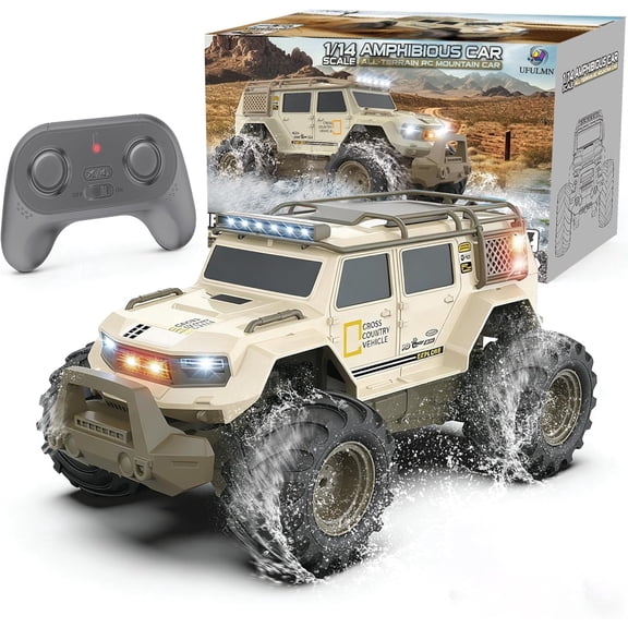 Amphibious Remote Control Car 1:14 Electric Vehicle 4WD for Boys Age 8-12, Offroad Waterproof RC Truck All Terrain RC Drift Cars Beach Pool Toys Gifts for Kids