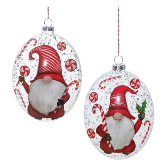 Melrose International Gnome Disc Ornament (Set of 12) 6"H Glass
