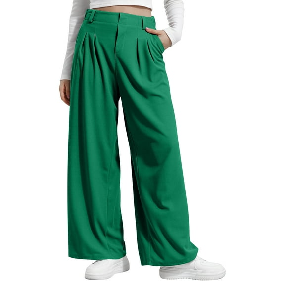 Wide Leg Palazzo Pants Women Elastic High Waist Business Casual Trousers with Pockets Office Work Slacks Professional Comfort Wear Loose Fit All Day Comfort