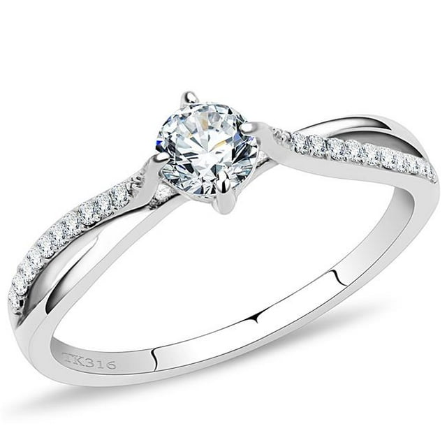 Alamode DA035-5 Femmes Haute Poli Bague en Acier Inoxydable avec AAA Grade CZ en Clair - Taille 5