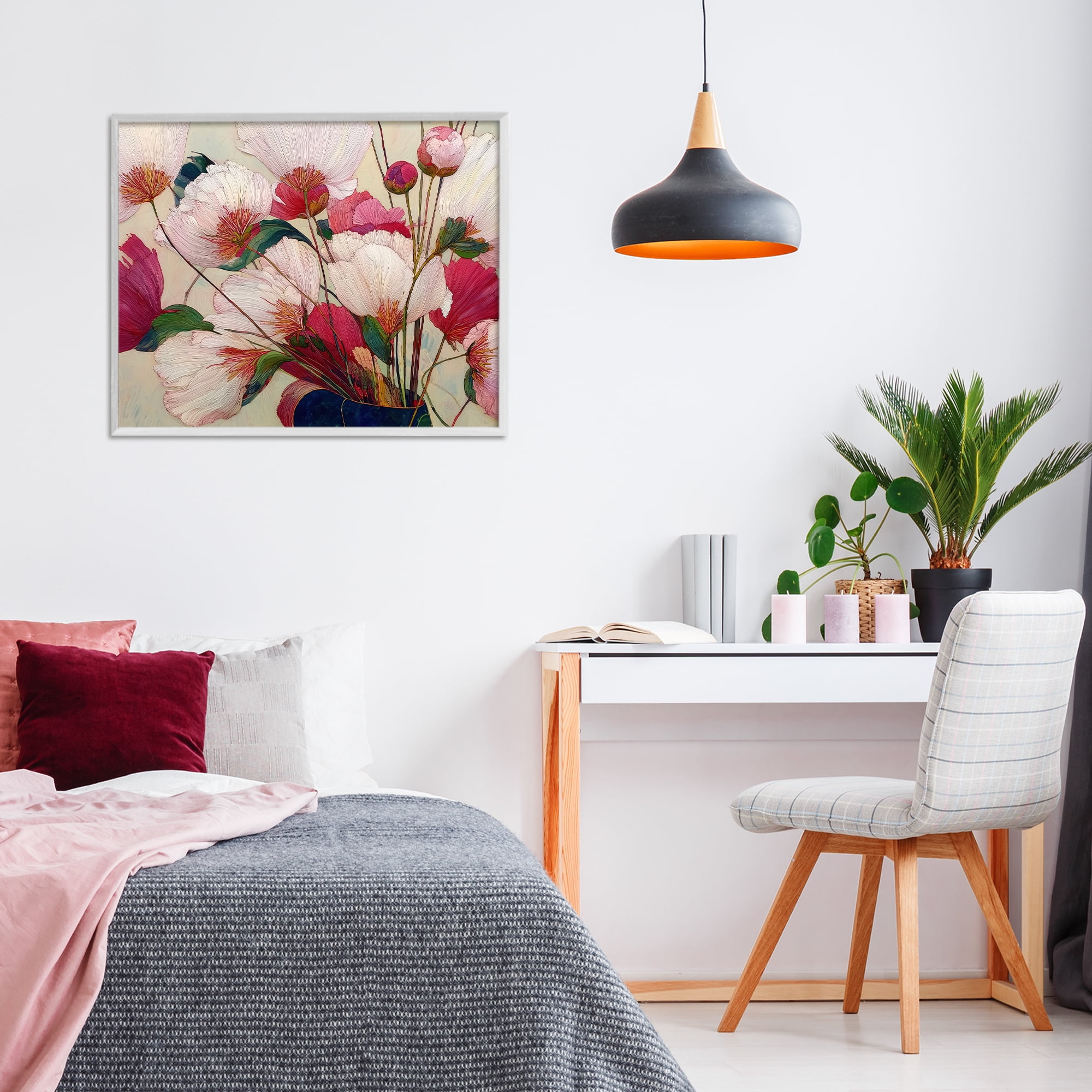 Lush Haiku Pink & White Flowers White Framed Giclee Art, design by Annabelle Hall