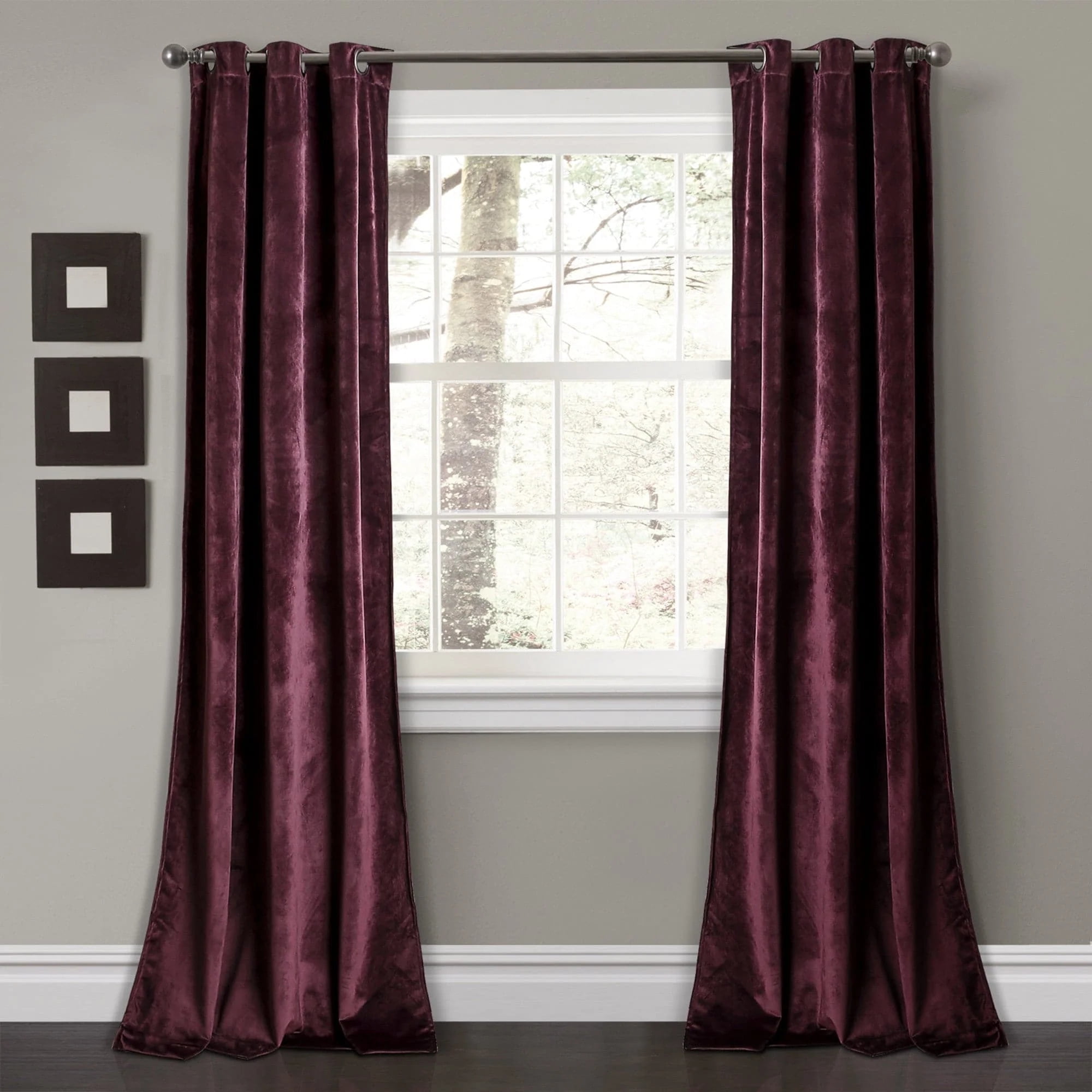 Lush Decor Prima Velvet Soft Solid Color Room Darkening Metal Grommets Window Curtain Panel For Living Room and Bedroom, Plum, 84"L x 38"W, Set of 2
