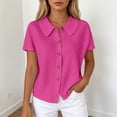 thumbnail image 2 of MEZZALL Women T-Shirts Knit Solid Color Lightweight Short Sleeve Shirt With Classic Lapel Collar Vacation Tops, 2 of 5