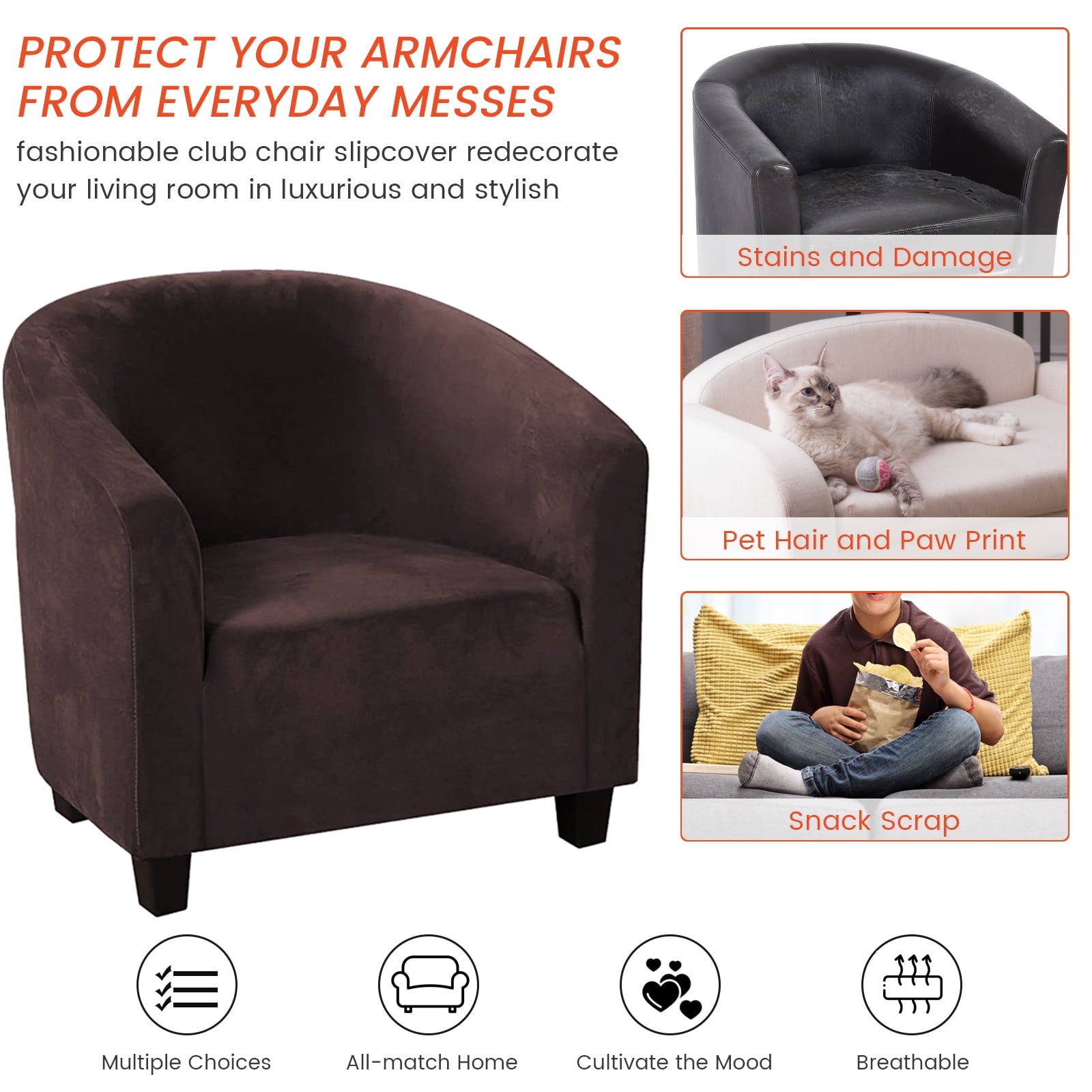 CJC Stretch Velvet Sofa Cover Club Chair Slipcover Plush Chair Covers, Spandex Elastic Armchair Couch Cover Sofa Furniture Protector for Bar Counter Living Room Internet Cafes Hotel