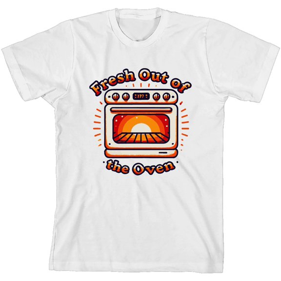 "Fresh Out Of The Oven" Youth White Crew Neck Short Sleeve Tee-Medium