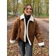 thumbnail image 3 of Abrigos de lana de cordero con contraste de una sola botonadura para mujer, chaquetas elegantes con bolsillos de solapa, chaquetas de gran tamaño, ropa de calle elegante de otoño 2024, 3 of 5