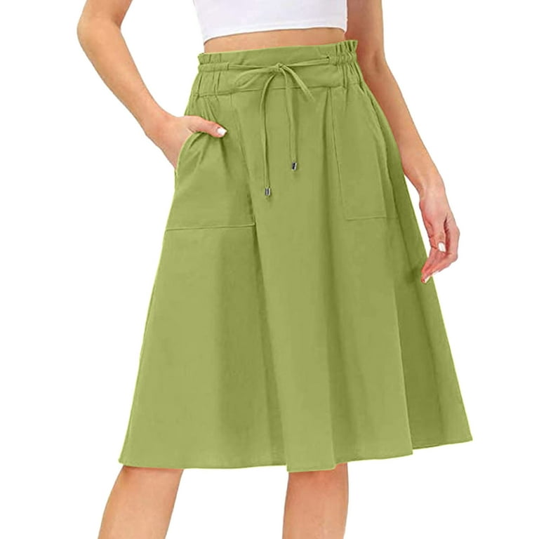 XIUH Women's Solid Color Drawstring High Waist Mini Skirt Pleated