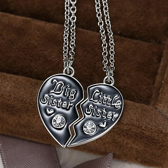 DaXi 1 Pair Sisters Pendants Long Chain Necklace Broken Heart Puzzle Jewelry Charms-