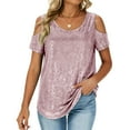 thumbnail image 2 of Wlynlyn Sequin Tops for Women Short Sleeve Cold Shoulder Glitter Shiny Tunic Tops Causal Night out Sparkly Party Outfits, 2 of 8