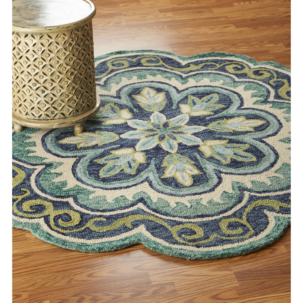 Ox Bay Emily 6' Round Green Floral Medallion Indoor Area Rug