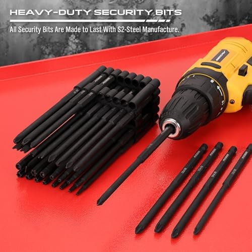 Extra Long Security Bit Set: 32-Piece S2 Steel Screwdriver Drill Bits for Tamper-Proof Screws, 6" Torx, PoziDriv, Spanner, Tri-Wing - Universal 1/4" Hex Shank for Electric, Impact Drills