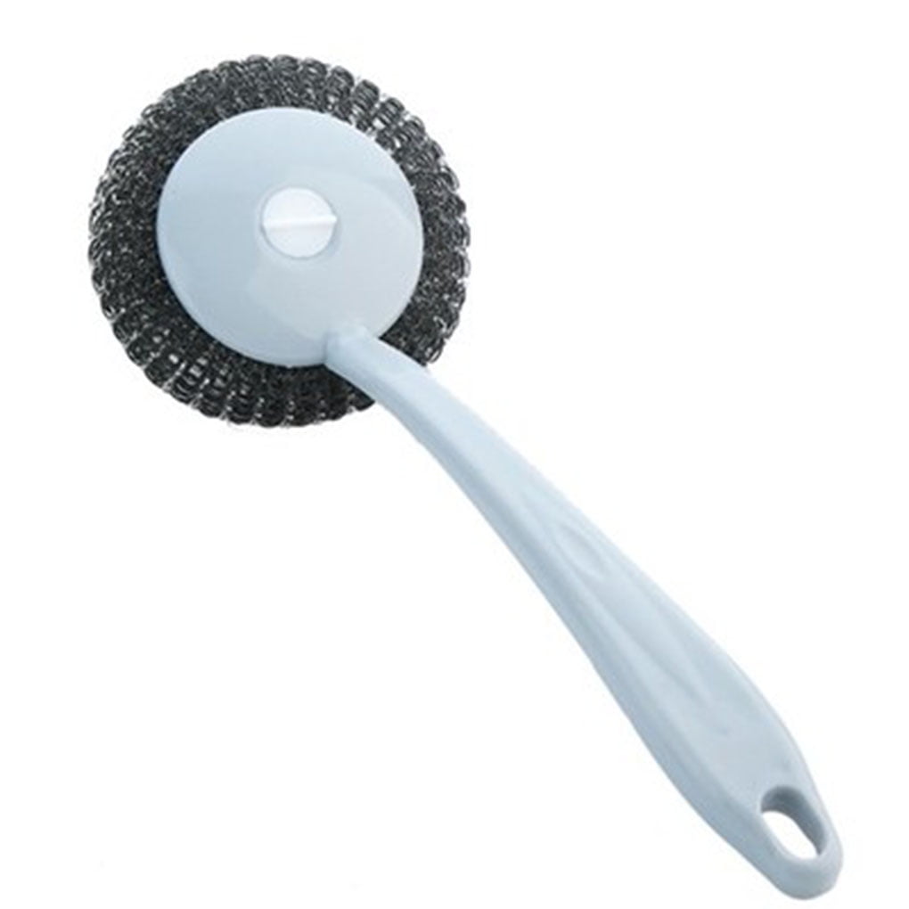 Stainless Steel Pad Scourer Plastic Long Handle Cleaning Brush Scrubbers Dish Pan Washing Tool