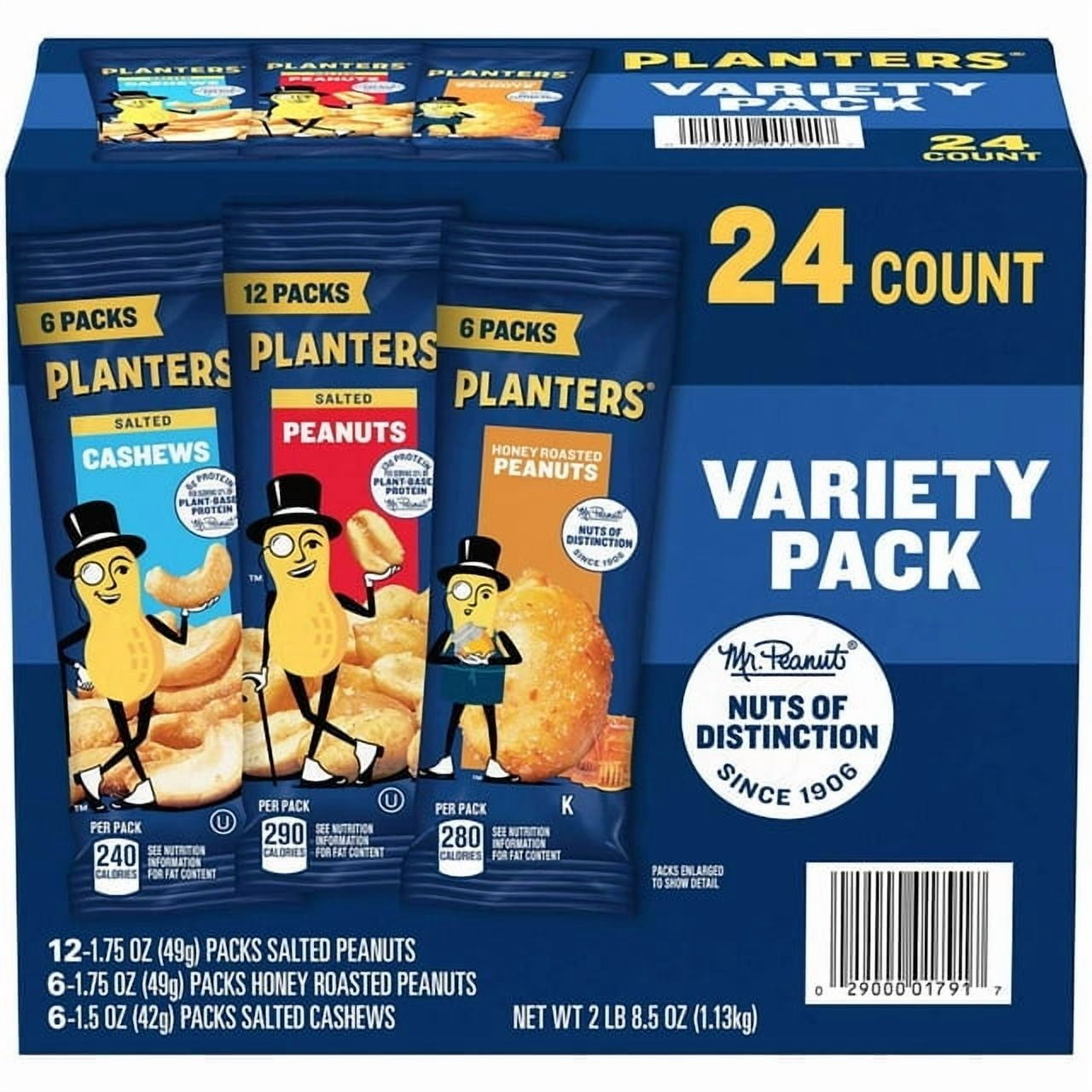 Planters Variety Pack Cashews & Peanuts, Roasted & Salted Nut Mix, 24 pk. With White Bowl By OMA