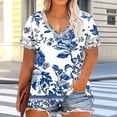 thumbnail image 4 of Mceream Plus Size T Shirts for Women Short Sleeve V Neck Raglan Tunic Tops Casual Floral Print Summer Tshirts Oversized Loose Fit Tees Spring Fashion Clothes Vacation Outfits Blouses Navy XXXXL, 4 of 6