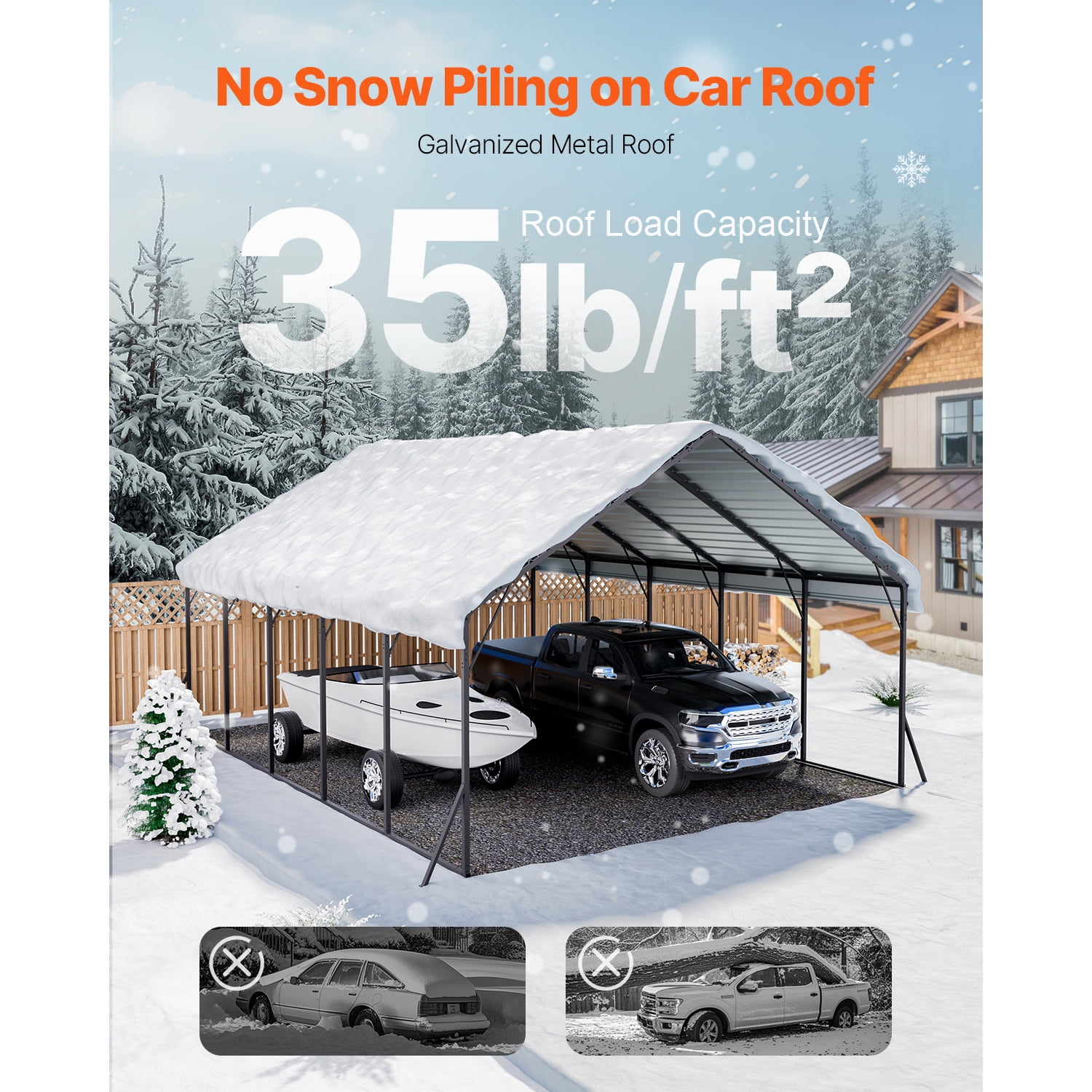 KFFKFF Durable Metal Carport, 20 x 24 ft Outdoor Shelter with Robust Frame & Roof, Vehicle Garage Shade with Detachable Side Panels, Versatile Cover for Cars, Boats, Trucks & Agricultural Equipment