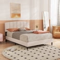 thumbnail image 2 of alazyhome Queen Size Upholstered Platform Bed Frame with Velevt Headboard, Beige, 2 of 6