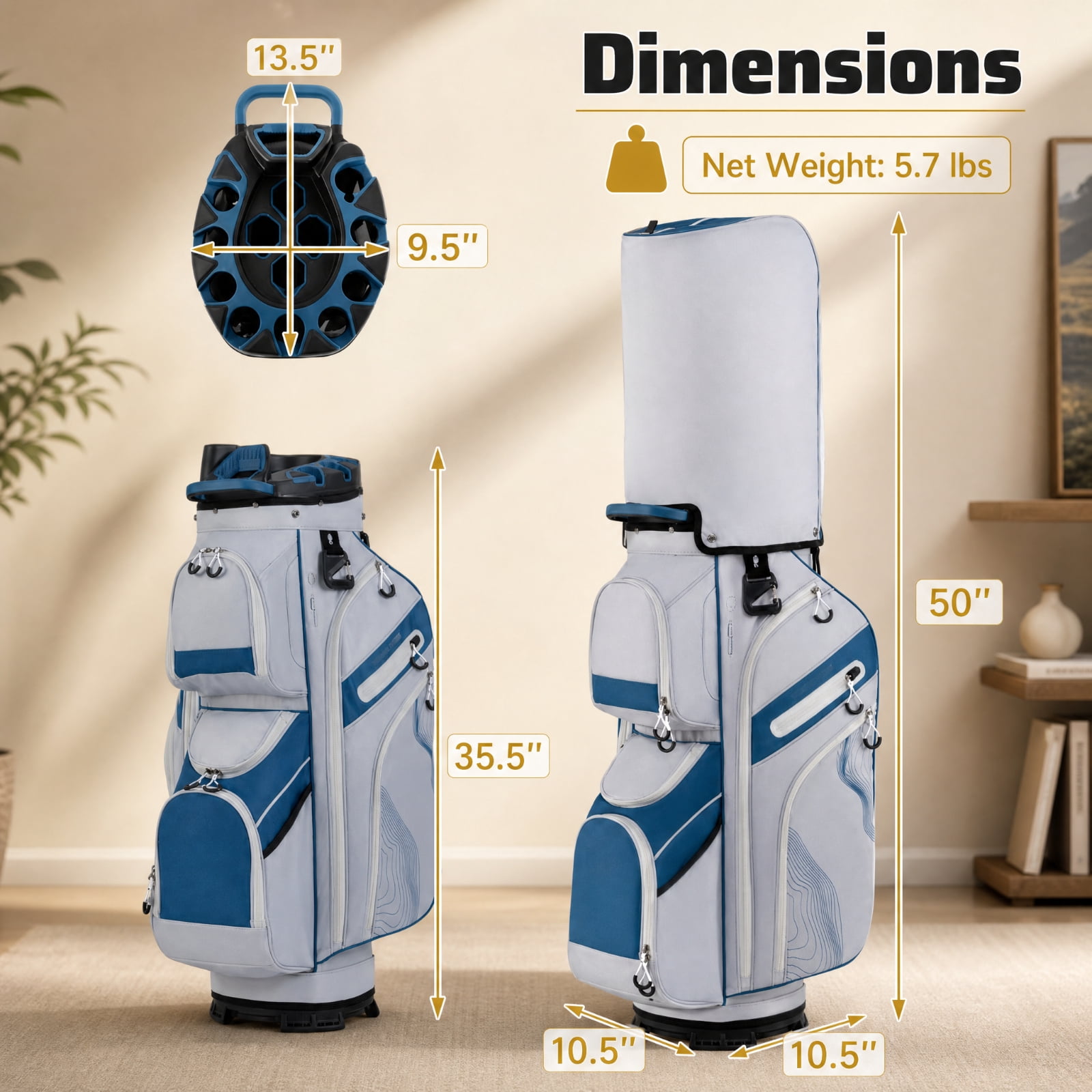 Airfind Molded Lock Top Golf Cart Bag with 14 Way Full Length Dividers and 11 Pockets, Navy Golf Club Bag with Dividers