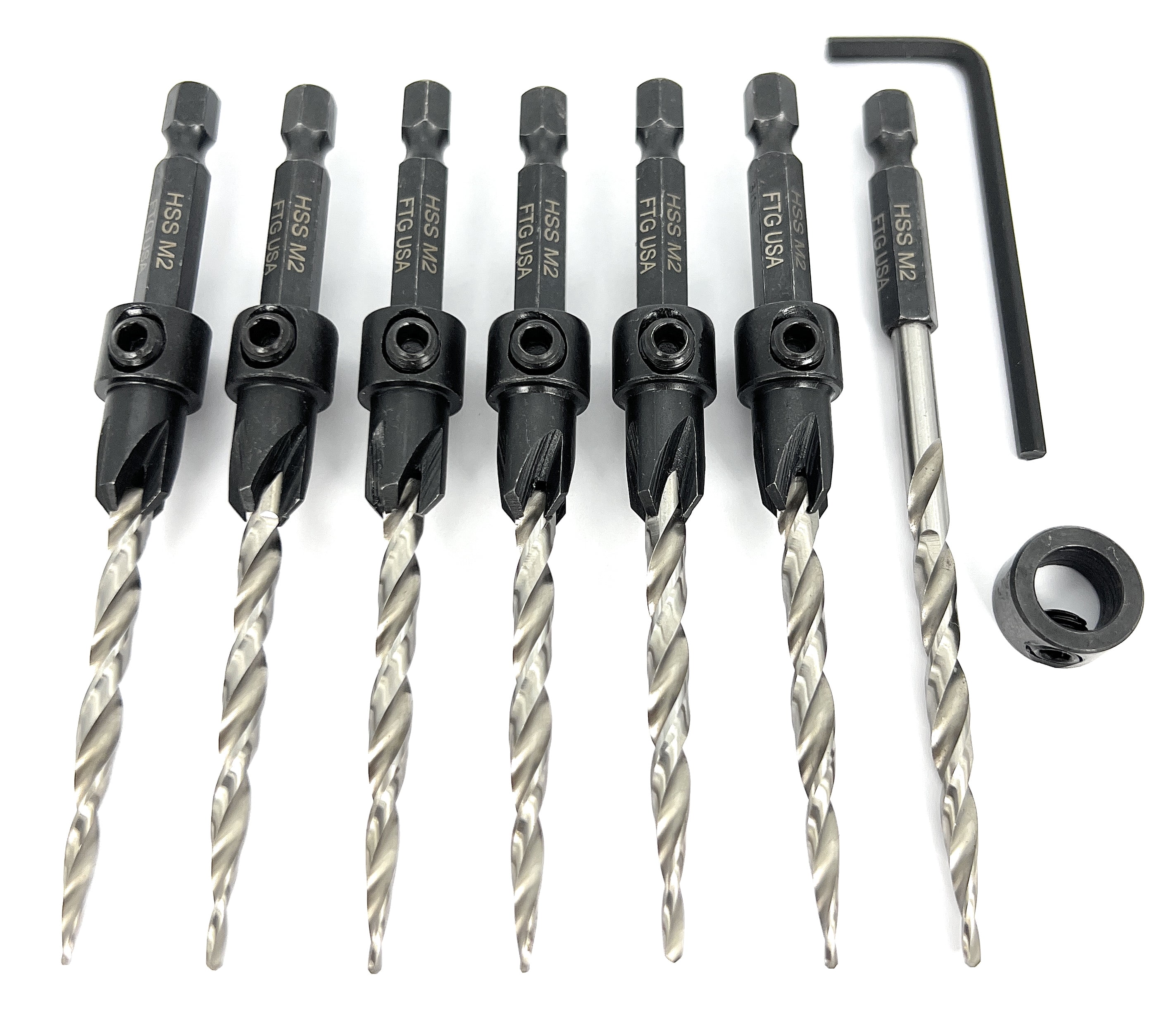 FTG USA Countersink Drill Bit Set 6 Pc #10 (3/16"), 1 Replacement Countersink Bit