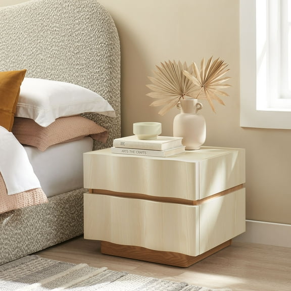 Modway Isola 2 Drawer Nightstand in White Light Oak