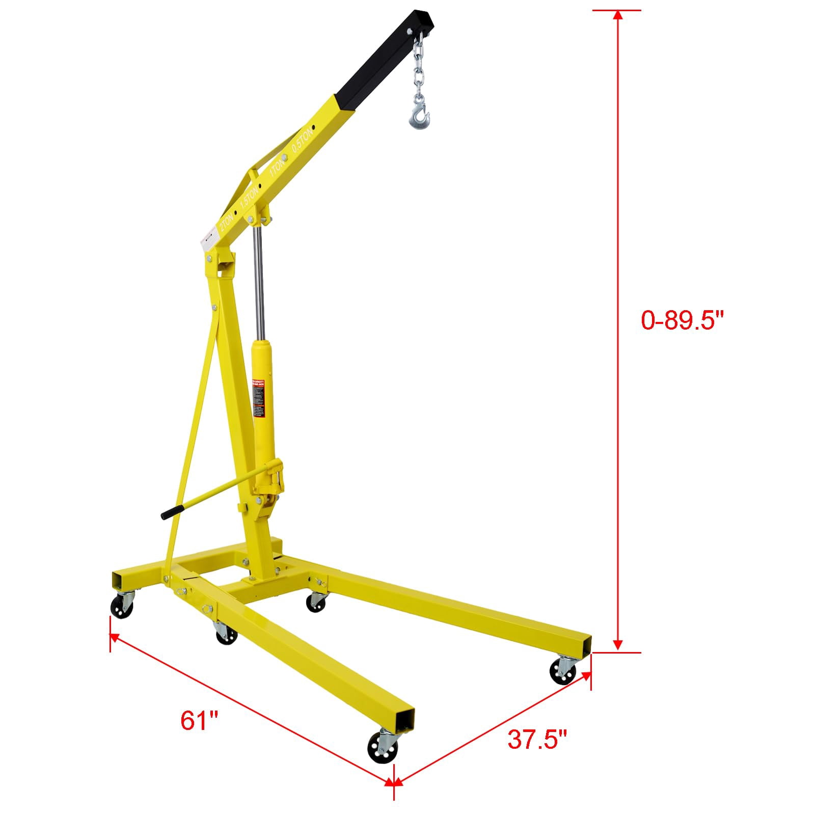 2 Ton(4000lbs) Folding Engine Hoist Cherry Picker, Shop Crane Hoist Lifter, Heavy Duty Steel with 6 Iron Caster Wheels