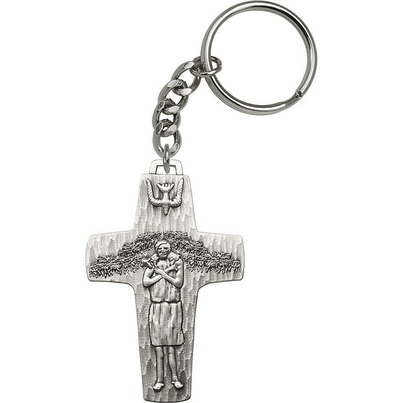 Silver-Plated Oxide Papal Crucifix Keychain