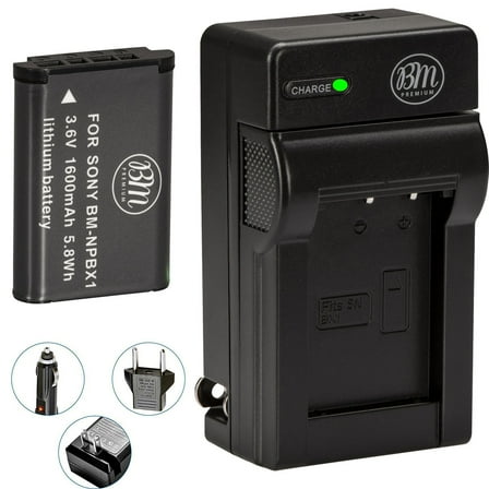 BM Premium NP-BX1/M8 Battery and Charger for Sony CyberShot DSC-RX100, RX100 V, RX100 VII, DSC-RX1R II, HX50V, HX60V HX80V, HX90V, WX300, WX350 Camera